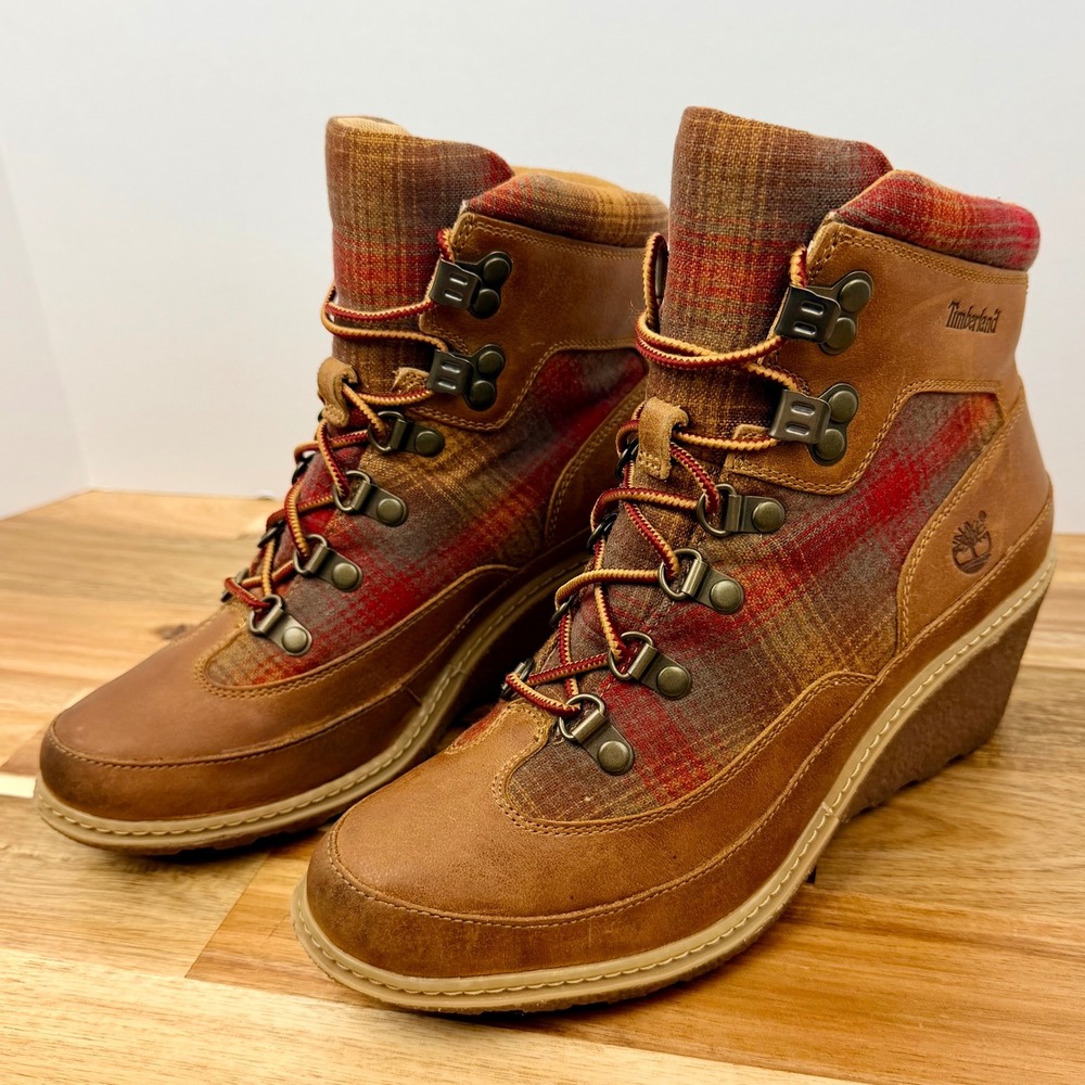 Timberland Pendleton Wedge Hiking Boots Brown Plaid Women's Size 7.5